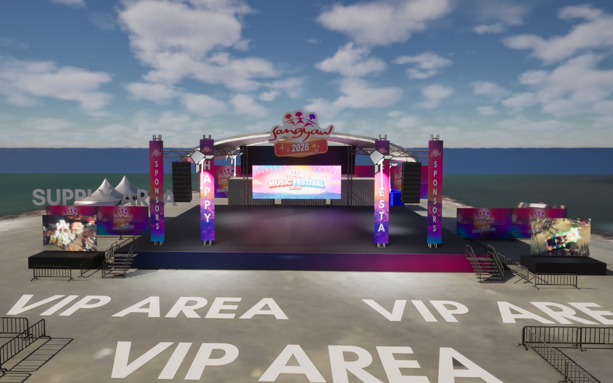 3D view of the Sangyaw concert stage and VIP area by the waterfront