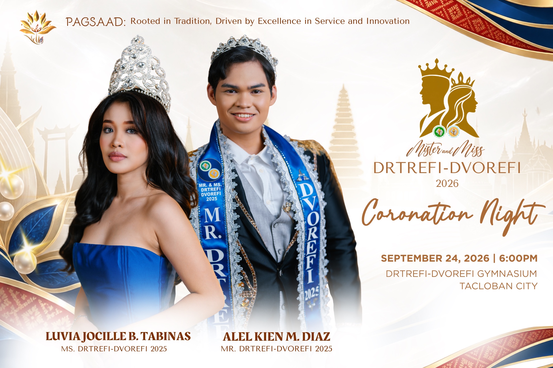 Mister and Miss DRTREFI-DVOREFI 2026 coronation night poster with titleholders